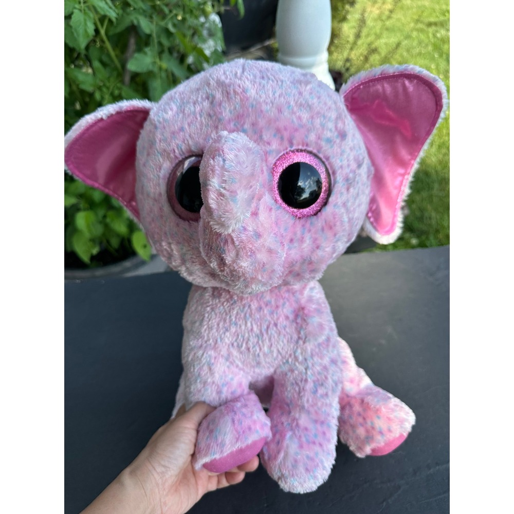 Ty Beanie Boos Ellie Pink Elephant Plush Medium 13 inch Glitter Eyes Stuffed Toy